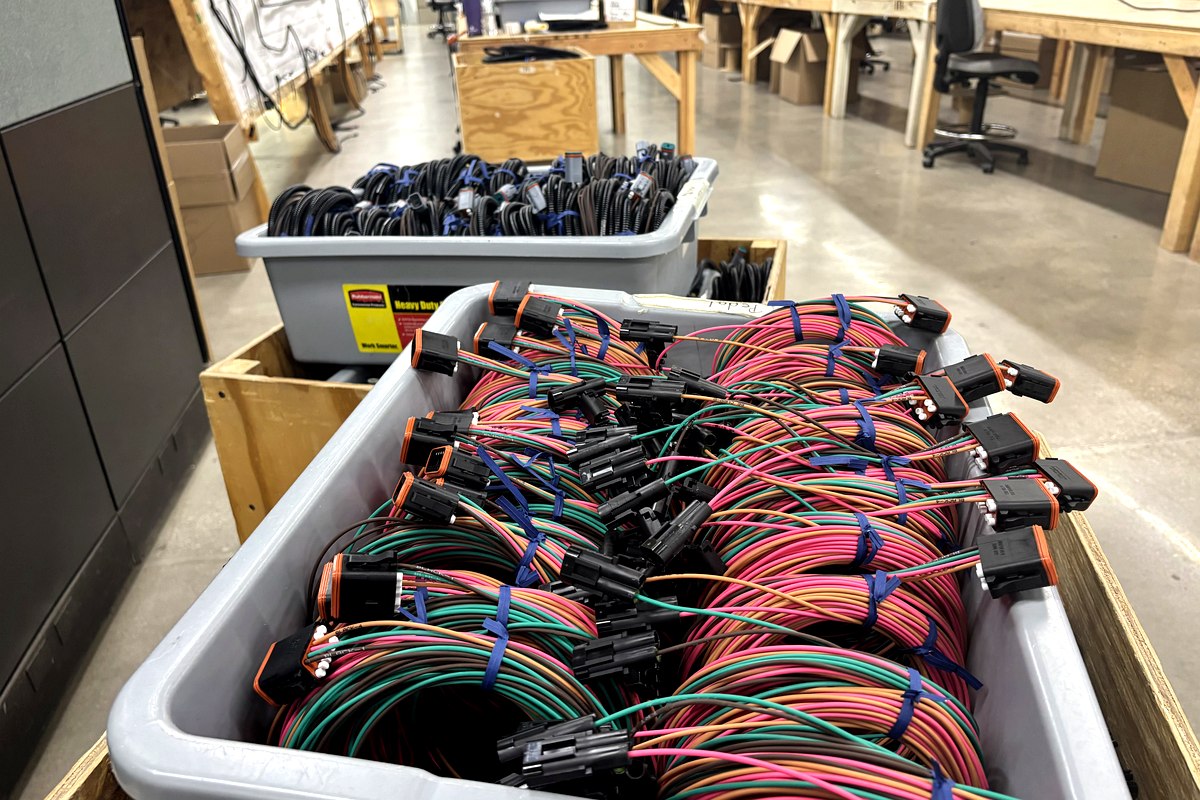 QCS wire harnesses — multi-circuit assemblies with Deutsch connectors, ready for shipment